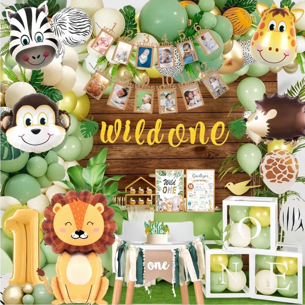 New one year old boy or girl Jungle Safari Party Decoration Set